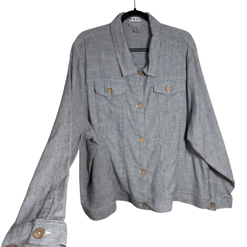 d-a-s-h Boxy Utility Linen Rayon Pinstripe Trucker Jacket 2X Blue White - Picture 1 of 11